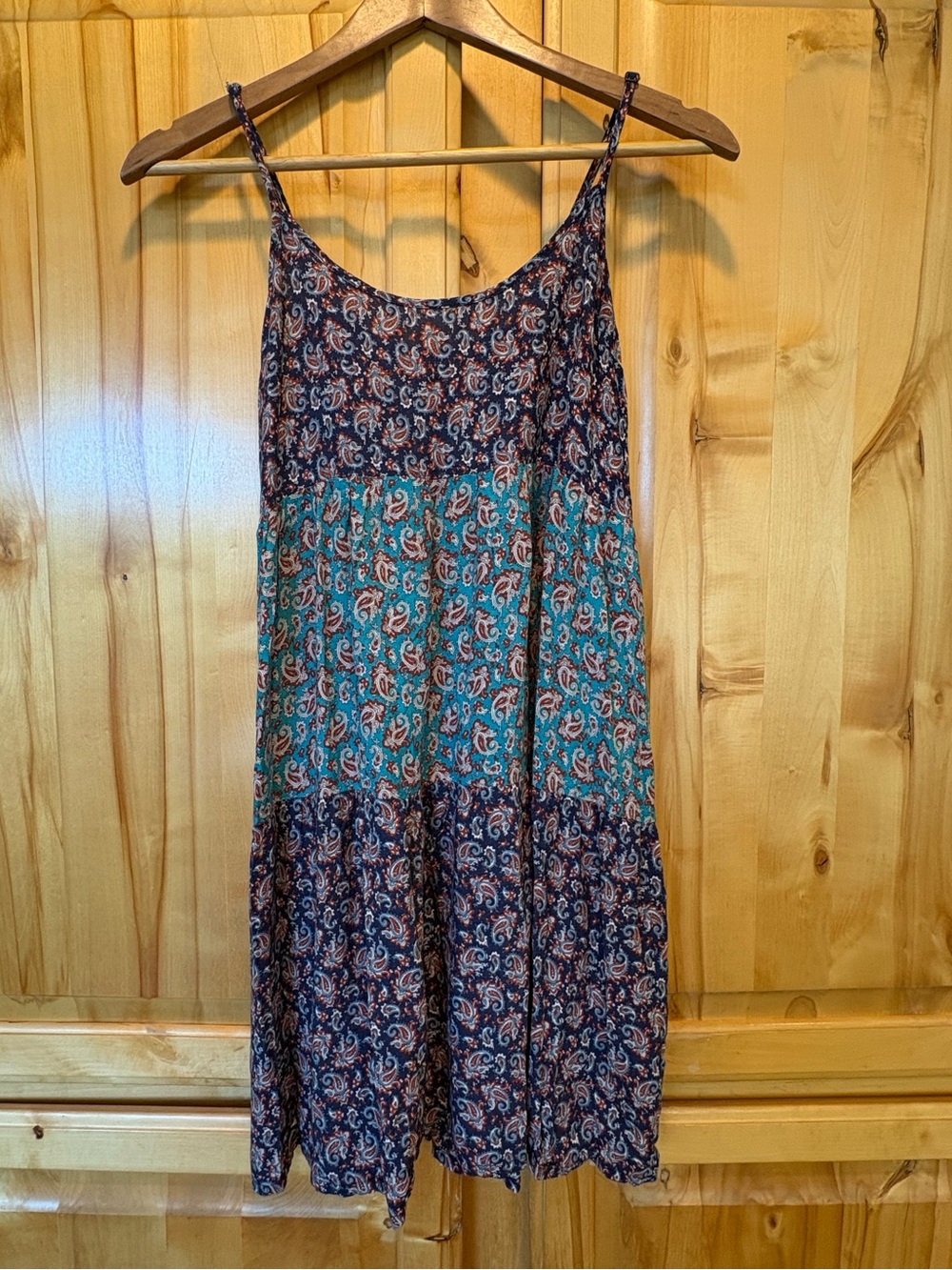 leshop Bohemian Paisley Tiered Spaghetti-Strap Mini Dress in Teal & Navy